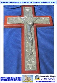 CRUCIFIJO-MADERA-METAL-RELIEVE