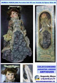 MUNECA-PORCELANA-PORCELAIN-DOLL-48-CMS-VESTIDA-EPOCA-ANOS-90