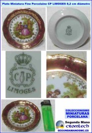 PLATO-MINIATURA-FINE-PORCELAINE-CP-LIMOGES-8CM-DIAMETRO